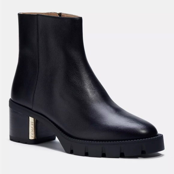 Coach Black Leather Ankle Boots (Coach Chrissy Ankle Boot) - Picture 1 of 5